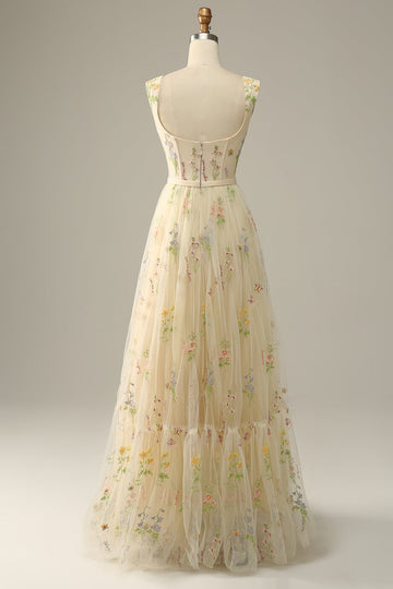 Szampańska Długie Tiulowe Sukienka Na Studniówkę